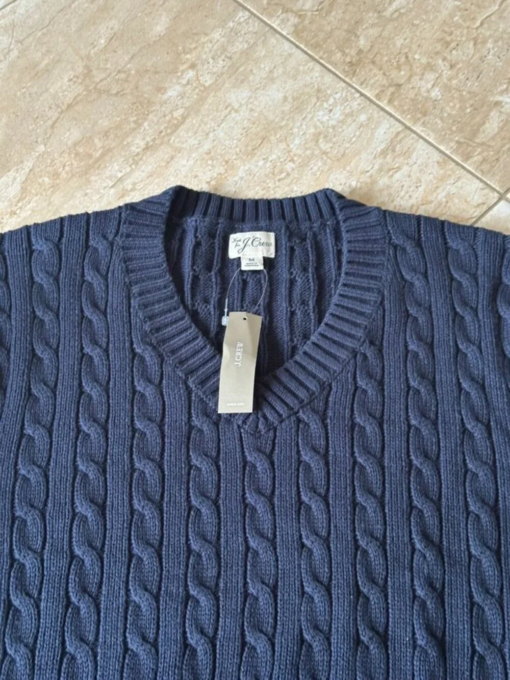 JCREW MENS COTTON KNIT CABLE V NECK SWEATER MEDIUM NWT